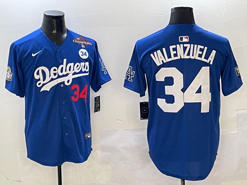 Men Los Angeles Dodgers 34 Valenzuela Blue White Fashion Game 2025 Nike MLB Jersey style 3263